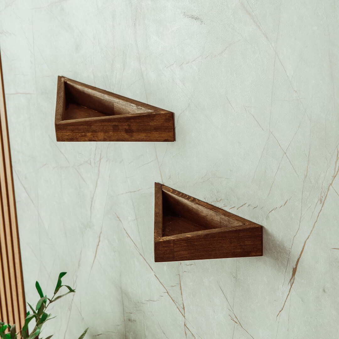 Rustic Floating Overhang Shelf Geometrıc Wooden Shelf Wall Etsy