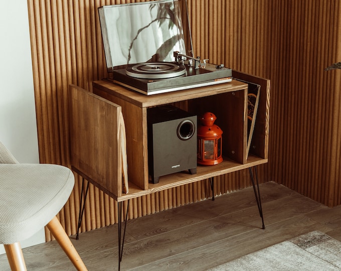 Large Record Player Stand, plattenspieler mobel, Turntable Station With Storage, Large Record Player Cabinet