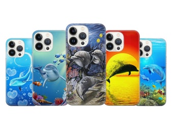Dolphins Phone Case Marine Cover for iPhone 14 13 12 Pro 11 XR 8 7, Samsung S23 S22 A73 A53 A13 A14 S21 Fe S20, Pixel 7 6A