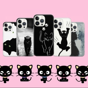 Black cat Phone Case Cute Cover for iPhone 14 13 12 Pro 11 XR 8 7, Samsung S23 S22 A73 A53 A13 A14 S21 Fe S20, Pixel 7 6A