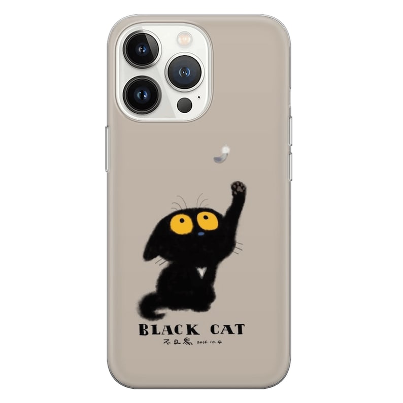 Black cat Phone Case Feline Cover for iPhone 14 13 12 Pro 11 XR 8 7, Samsung S23 S22 A73 A53 A13 A14 S21 Fe S20, Pixel 7 6A 2