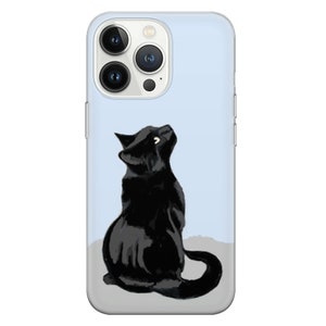 Black cat Phone Case Feline Cover for iPhone 14 13 12 Pro 11 XR 8 7, Samsung S23 S22 A73 A53 A13 A14 S21 Fe S20, Pixel 7 6A 4