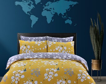 100%Pure Cotton Printed Duvet Cover Set-Blossom Mustard,Comfort and Softness,Durability,Hypoallergenic,Versatile Design,with Pillow Case