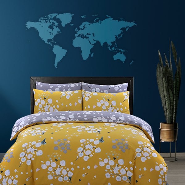 100% Pure Cotton Printed Duvet Cover Set - Blossom Mustard