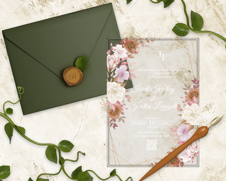 Acrylic Wedding Invitations Square With Twigs and Sakura Etsy