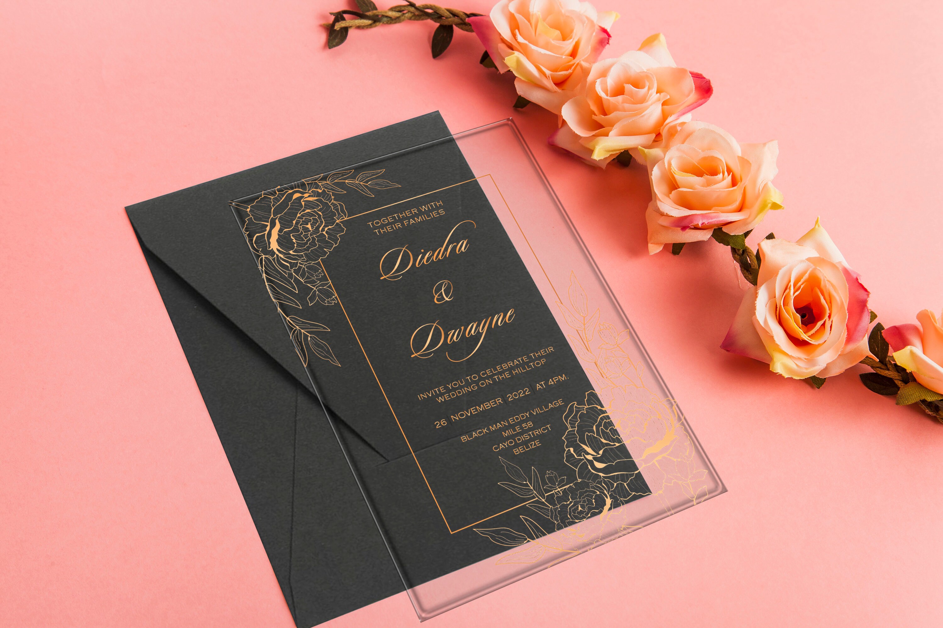 Rose Gold Wedding Invitation Black and Rose Gold Style 37 -  Portugal