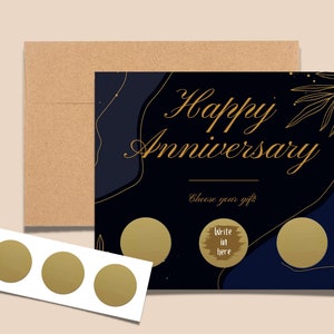 Carte de correspondance pliée à gratter bricolage noir bleu joyeux anniversaire avec enveloppe