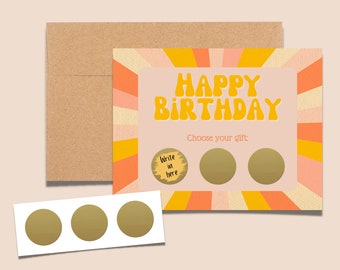 Retro Happy Birthday Gift DIY Scratch Off Folded Notecard w/Envelope