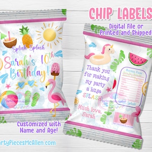 Pool-Party-Chip-Taschen, Pool-Party-Zubehör, Splish Splash Party, Pool-Gastgeschenke, Chip-Beuteletiketten, Pool-Party-Mädchen-Gastgeschenk