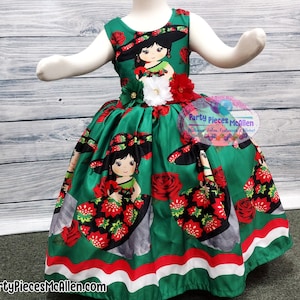 Girls Green Mexican Dress, Mexican Dress, 5 de Mayo Dress, Mexican Independence Dress, Mexican Heritage Outfit, Charrita Dress