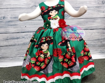 Girls Green Mexican Dress, Mexican Dress, 5 de Mayo Dress, Mexican Independence Dress, Mexican Heritage Outfit, Charrita Dress