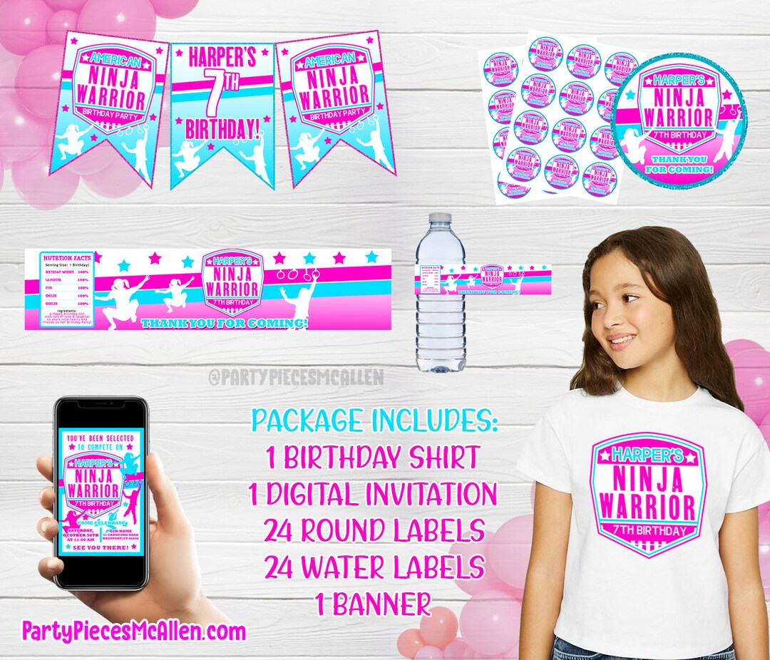 Ninja Girl Birthday Package, Ninja Birthday Supplies, Girls Birthday