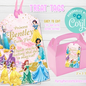 Princess Editable Treat Tags, Princess Digital Files, Princess Labels, Princess Party, Princess Treat Tags
