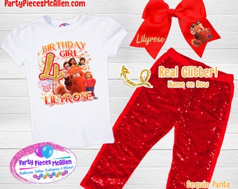 Turning Red Birthday Outfit, Red Birthday Shirt, Red Bow, Turning Red Outfit, Red Sequin Pants