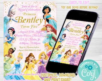 Editable Princess Invitation, Princess Birthday Party, Princess Birthday Invitations, Princess Party, Royal Princess Invitation