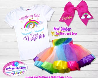 Rainbow Birthday Tutu Outfit, Rainbow Colorful Birthday Tutu Set, Princess Birthday Shirt, Princess Tutu Outfit, Rainbow Tutu