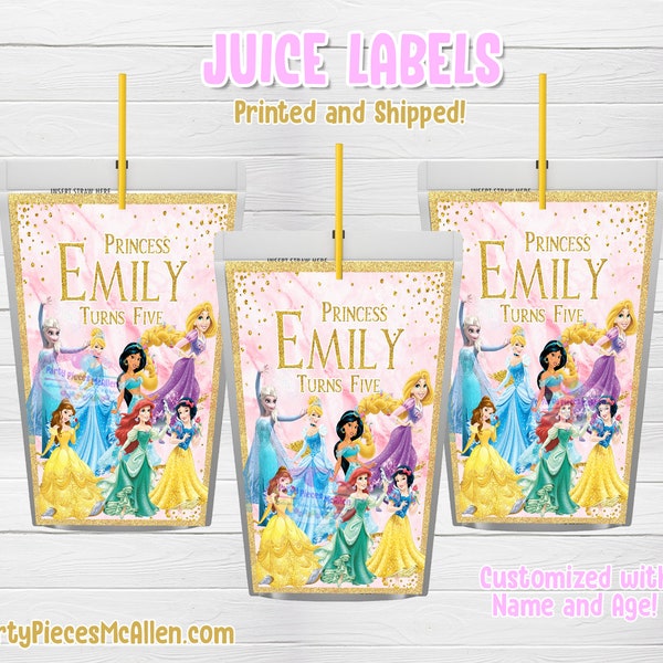 Princess Juice Labels, Princess Party Supplies, Princess Digital Files, Princess Birthday Party, Princess Labels, Princess Party Favors