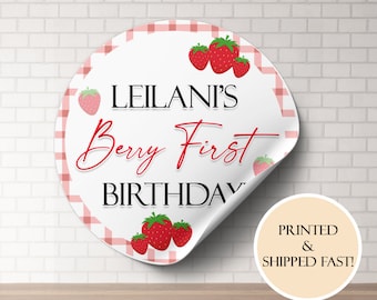 Berry First Birthday Stickers, Custom Birthday Stickers, Strawberry Birthday Theme, 1st Birthday Party