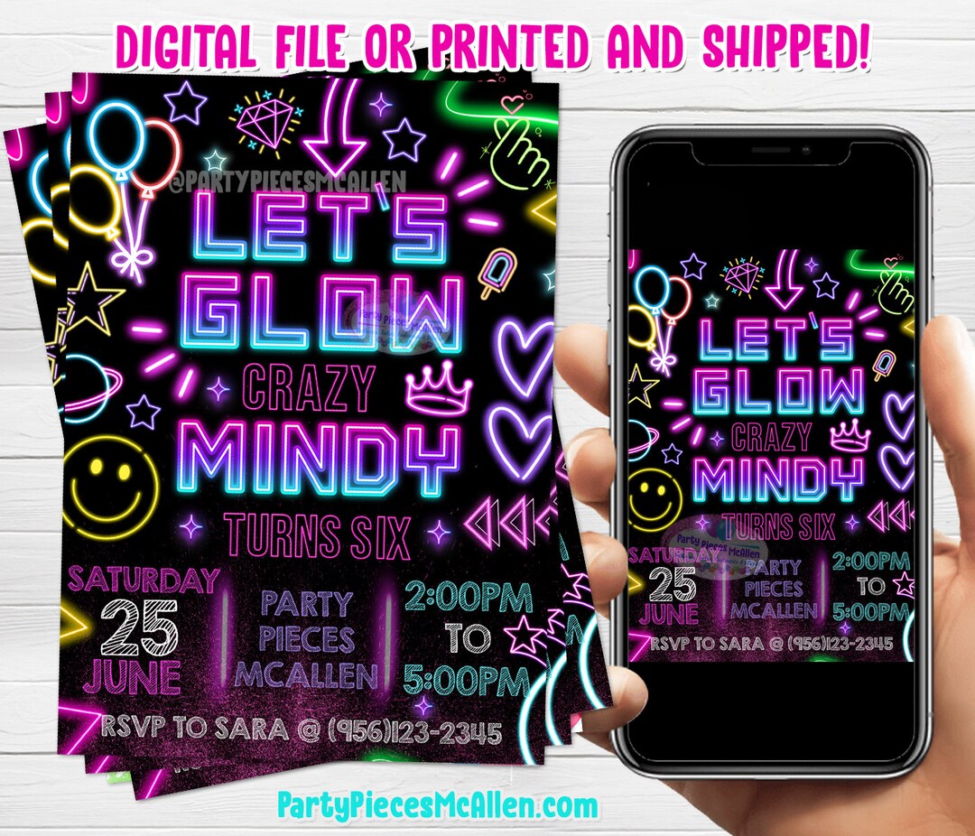Glow Neon Party Invitation, Glow Party Digital Invitation, Neon Invite
