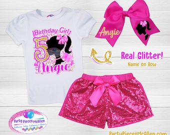 Silhouette Puppen Geburtstag Pailletten Kurzes Outfit, Puppen Geburtstag Outfit, Mädchen Geburtstag Outfit, Pailletten Shorts