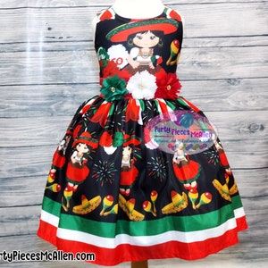 Girls Mexican Dress, Girls Charra Dress, Kids Mexican Party Dress, Black Mexican Fiesta Dress, Viva Mexico Dress