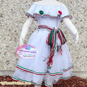 Girls Mexican Dress, White Ruffled Mexican Dress, Mexican Dress, 5 de Mayo Dress, Mexican Independence Dress, Mexican Heritage Outfit