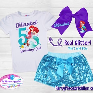 Little Mermaid Glittery Vinyl Sequin Short Birthday Outfit, Mermaid Birthday Outfit, Mermaid Birthday Outfit, Birthday Custom Outfit