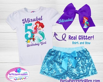 Little Mermaid Glittery Vinyl Sequin Short Birthday Outfit, Mermaid Birthday Outfit, Mermaid Birthday Outfit, Birthday Custom Outfit