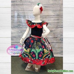 Girls Mexican Dress, Black Ruffled Mexican Dress, Mexican Dress, 5 de Mayo Dress, Mexican Independence Dress, Mexican Heritage Outfit