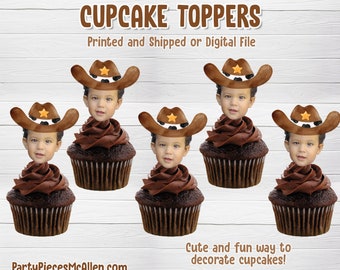 Cowboy Cupcake Toppers, Cowboy Birthday Supplies, Cowboy Party, Customized Cowboy Cupcake Toppers, Cowboy Photo Cupcakes