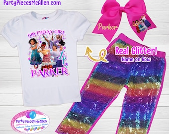 Encanto Madrigal Sisters Birthday Sequin Pants Outfit, Encanto Birthday Outfit, Girls Birthday Outfit, Sequin Pants, Encanto Party Outfit
