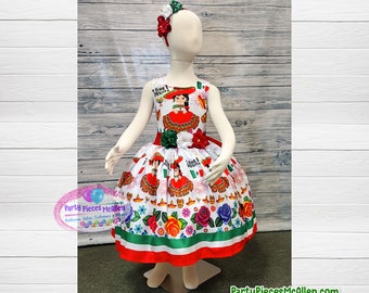 Mädchen mexikanisches Kleid, weißes mexikanisches Kleid, mexikanisches Kleid, 5 de Mayo Kleid, mexikanische Unabhängigkeit, mexikanisches Erb Outfit, Fiesta Party