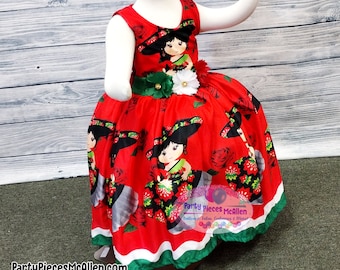 Girls Mexican Dress, Red Mexican Dress, Mexican Dress, 5 de Mayo Dress, Mexican Independence Dress, Mexican Heritage Outfit, Charrita Dress