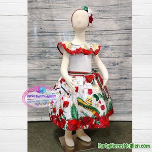 Girls Mexican Dress, White Ruffled Mexican Dress, Mexican Dress, 5 de Mayo Dress, Mexican Independence Dress, Mexican Heritage Outfit
