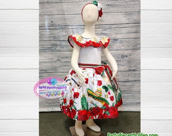 Girls Mexican Dress, White Ruffled Mexican Dress, Mexican Dress, 5 de Mayo Dress, Mexican Independence Dress, Mexican Heritage Outfit