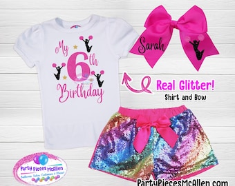 Cheer Birthday Glittery Vinyl Sequin Short Birthday Outfit, Cheer Birthday Outfit, Cheerleader Birthday Outfit, Birthday Custom Outfit