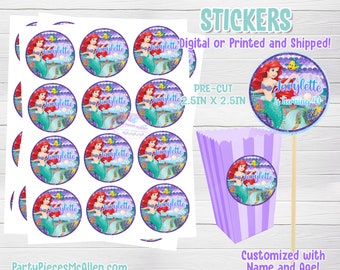 Mermaid Round Labels, Mermaid Party Supplies, Mermaid Digital File, Mermaid Stickers, Under the Sea Party