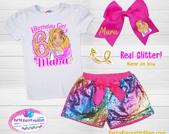 Blonde Doll Birthday Sequin Short Outfit, Doll Birthday Outfit, Girls Birthday Outfit, Sequin Shorts