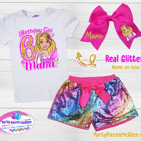 Blonde Doll Birthday Sequin Short Outfit, Doll Birthday Outfit, Girls Birthday Outfit, Sequin Shorts