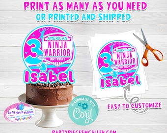 Ninja Warrior Editable Cake Topper File, Editable Ninja Warrior Pink Birthday Cake Topper, Pink Ninja Warrior Birthday Cake Topper