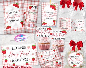 Berry 1st Birthday Digital Package, Berry First Birthday Party Labels, Berry First Birthday, 1st Birthday Party, Strawberry Birthday Labels