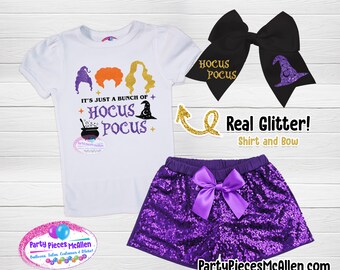Halloween Witches Glittery Vinyl Outfit, Halloween Girl Outfit, Hocus Pocus Outfit