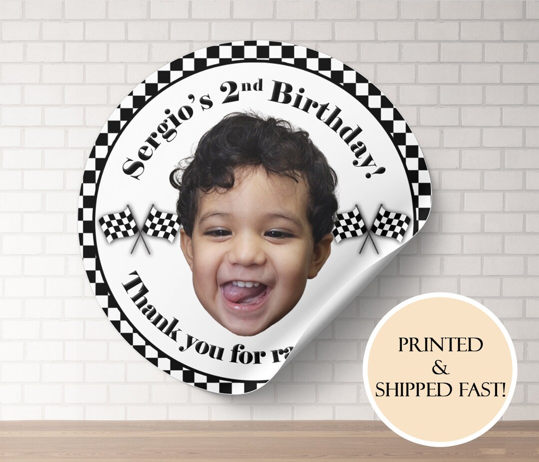 Racer Birthday Stickers, Racing Party Custom Stickers, Photo Custom ...