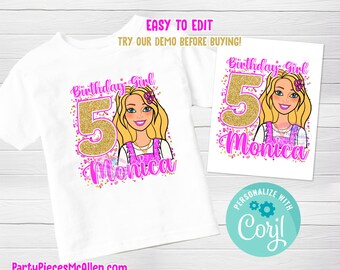 Blonde Doll Editable Birthday Shirt, Editable Doll Birthday Shirt, Blonde Doll Birthday Party, Pink Party