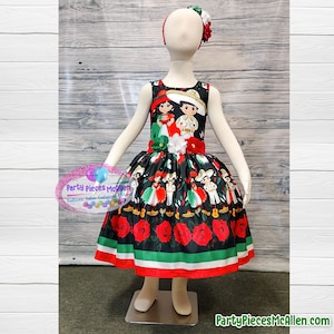 Girls Mexican Dress, Black Mexican Dress, Mexican Dress, 5 de Mayo Dress, Mexican Independence Dress, Mexican Heritage Outfit, Fiesta Party