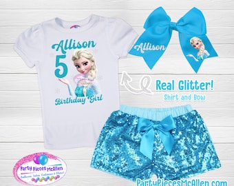 Traje de cumpleaños corto de vinilo brillante con lentejuelas de Elsa, Reina de Hielo, traje de cumpleaños de Elsa, traje de cumpleaños de Frozen, traje de cumpleaños personalizado