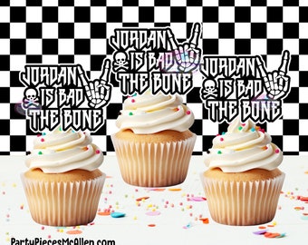 Bad TWO The Bone Cupcake Toppers, 2nd Birthday Party Supplies, Bad TWO The Bone Party Supplies, Bad TWO The Bone Toppers