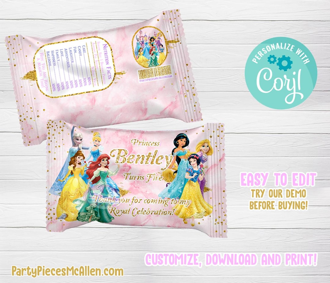Princess Rice Paper Princess Party Editable Rice Krispies, Princess Party Digital Files ...