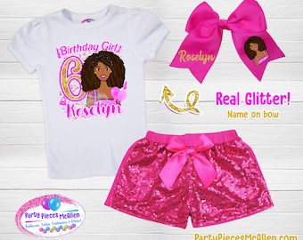 Black Doll Birthday Sequin Short Outfit, Doll Birthday Outfit, Girls Birthday Outfit, Sequin Shorts
