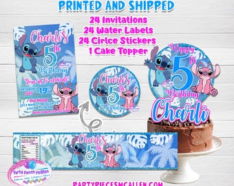 Paquete de cumpleaños de Stich, invitaciones de Stich, pegatinas de cumpleaños de Stich, suministros de fiesta personalizados de Stich y Angel, IMPRESOS Y ENVIADOS